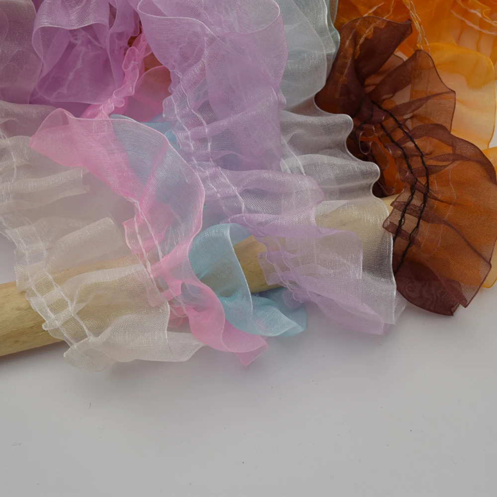 

22yards 8color 4cm wide non stretch Pleated Edge chiffon Ruffle Satin Ribbon Trims Tape