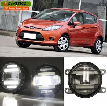 

eeMrke Car Styling For Ford Fiesta 2003-2015 2 in 1 LED Fog Light Lamp DRL With Lens Daytime Running Lights