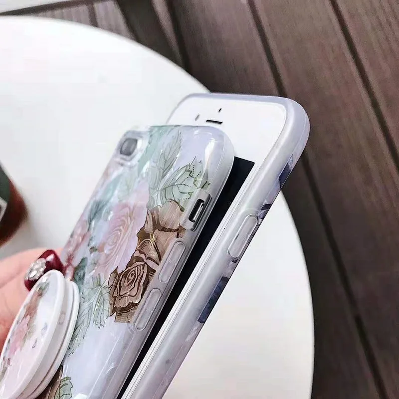 Fashion  Conch Shell Phone Case for iphone XS Max XR X 6 6S 7 8 Plus Back Cover Expanding Stand Holder Bracket Flower Case Coque (8)