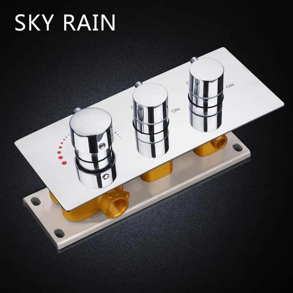 SKY RAIN Brass Triple Handle Round Knobs Mixer 2 Function Thermostatic/Hot And Cold Valve SKY RAIN Brass Triple Handle Round Knobs Mixer 2 Function Thermostatic/Hot And Cold Valve