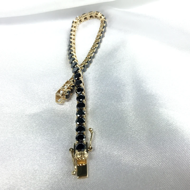 Модный стильный Твердый 14K 585 желтый золотой 18 карат ct 3 мм черный Moissanite алмазный браслет для женщин Тест Положительный