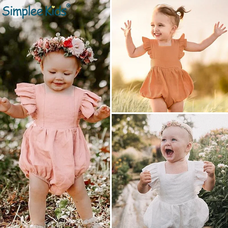 

Baby Girl Ruffled Solid Color Sleeveless Rompers Newborn Baby Girl Clothes Thin Rompers Summer Spring Baby Girls Onesie 2019