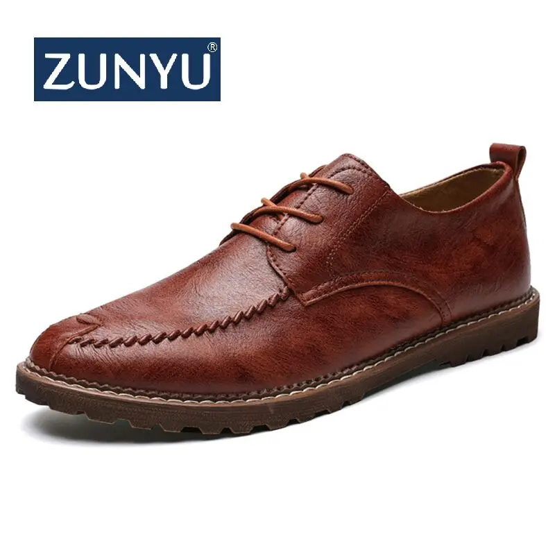 

ZUNYU Men shoes casual leather Man footwear handtailor vintage Driving shoes non-slip slip on shoes men Outdoor flats size 38-48