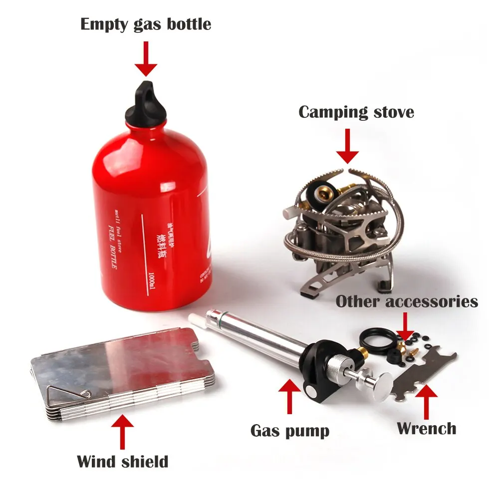 

# Outdoor Gas Stove Kit Pocket Gas Cooking Stove with Empty Gas Tanks Windscreen Stove Gas Pump Cooking Picnic Portable Furnace