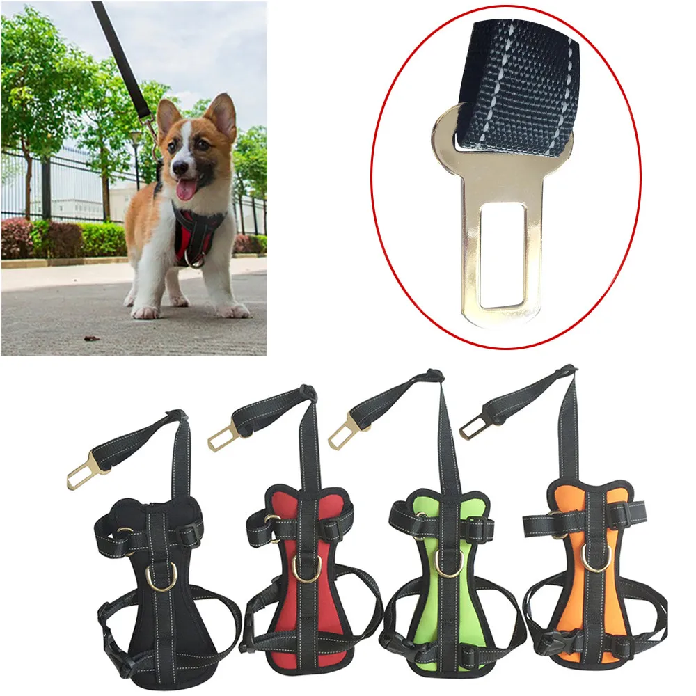 

Pets Dog Seat Belt Car Safety Dog Chest Belt Harness Adjustment Reflective leash for dogs pet accessories led dog collar