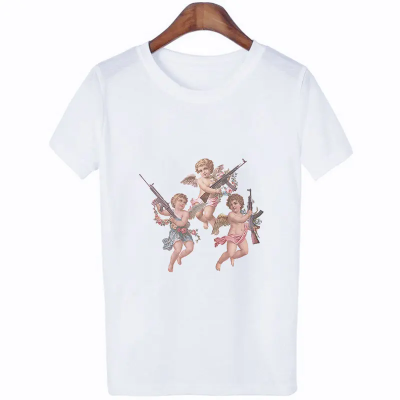 Новинка, летний топ, ангельская рубашка, печатные Графические футболки tumblr Kawaii 90 s, модные женские футболки с коротким рукавом, забавная Повседневная футболка - Цвет: 1572white