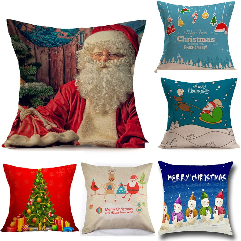 

1Pc Pillow Case Christmas Decorative Linen Pillowcase for Home Santa Clause Elk Snowman Pillow Cover Xmas New Year