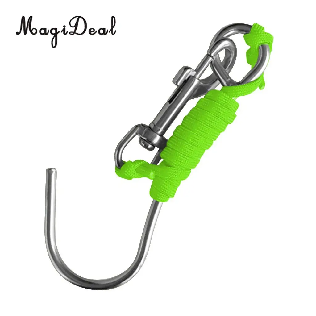 MagiDeal Scuba Diving Single 316 Stainless Steel Reef Hook with Line SS Clip for Cave/Drift Dive Underwater Photographers