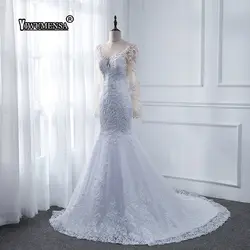 Vestido De Noiva кружевное свадебное платье русалки 2019 Кристалл Бисероплетение белое дешевое свадебное платье телесного цвета с длинными