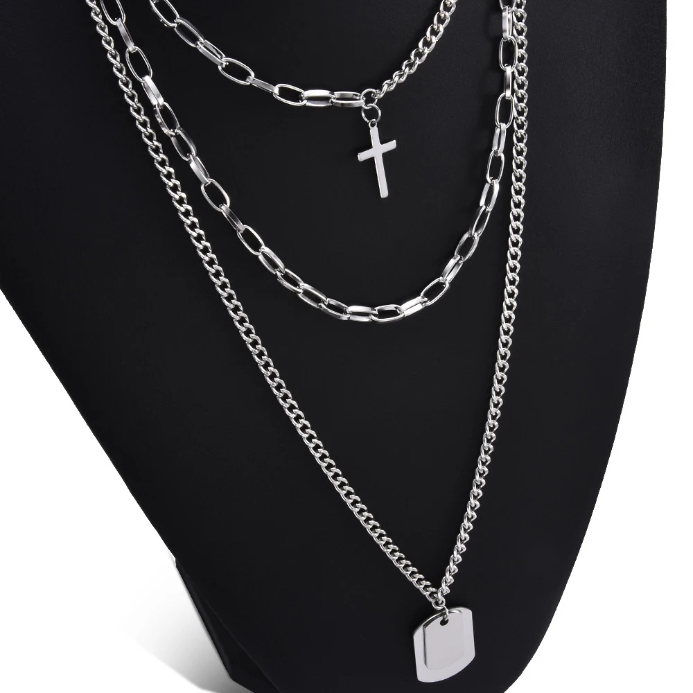 Винтажные многослойные серебряные ожерелья для мужчин, модные ожерелья-цепочки из нержавеющей стали и подвески, колье, ювелирные изделия