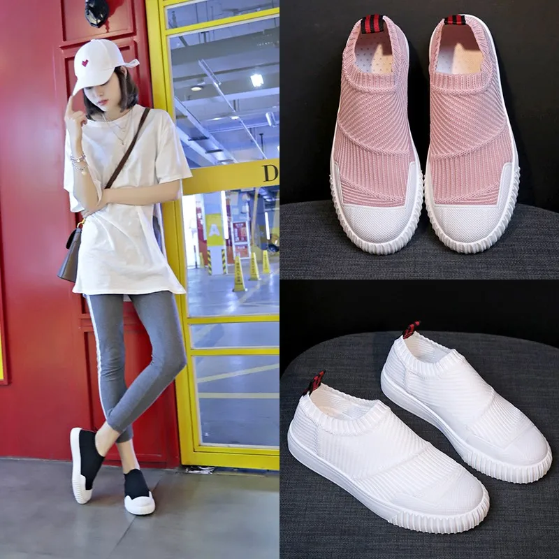 2019 Spring/Summer New Women Sneakers Sock Shoes Flat Casual Comfortable Breathable Mesh White Sneakers Student Sports Shoes
