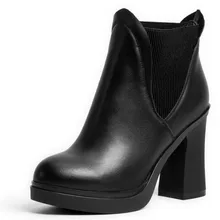 Cowhide leather Brand Metal thick chunky high heels Short Boots 2016 Fashion Women Boots botas Autumn Winter female martin Shoes