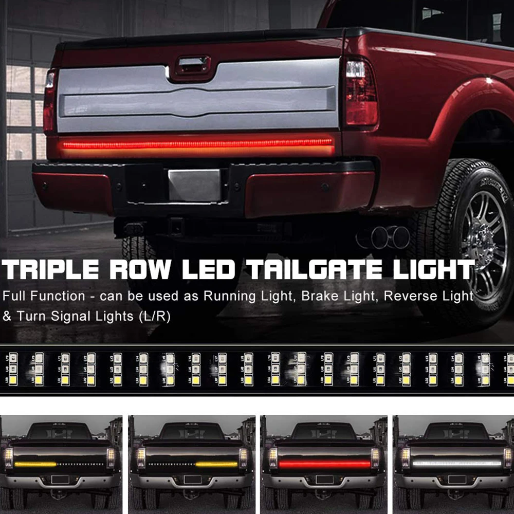 

12V 60" 3 Row 5-Function Pickup Tailgate LED Strip Light Bar with Reverse Brake Lamp Turn Signal for Jeep Truck SUV Dodge Toyota