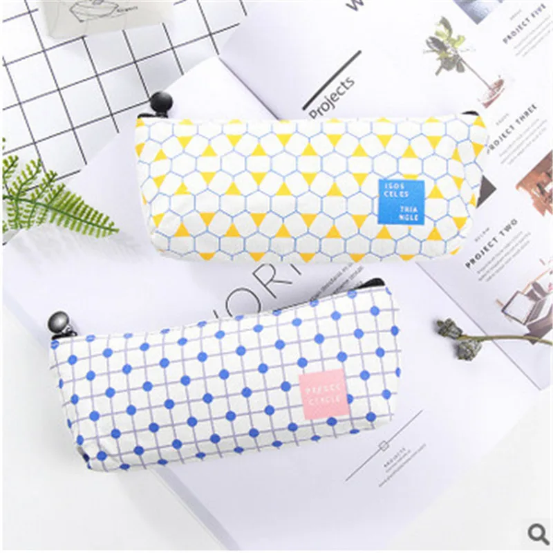 

New product simple creative temperament geometry pencil bag male and female students large capacity canvas storage pencil case
