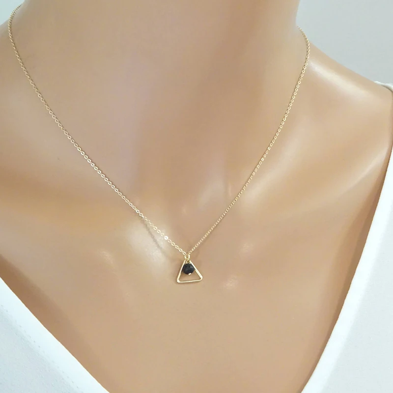 

Triangle necklace with Lava Stone bead, Diffuser Necklace XL1075