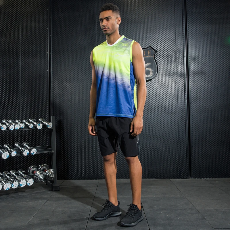 BINTUOSHI camiseta de tenis de mesa sin mangas + Pantalones cortos para hombre ropa de tenis de bádminton conjunto de chaleco deportivo transpirable de secado rápido BINTUOSHI camiseta de tenis de mesa sin mangas + Pantalones cortos para hombre ropa de tenis de bádminton conjunto de chaleco deportivo transpirable de secado rápido