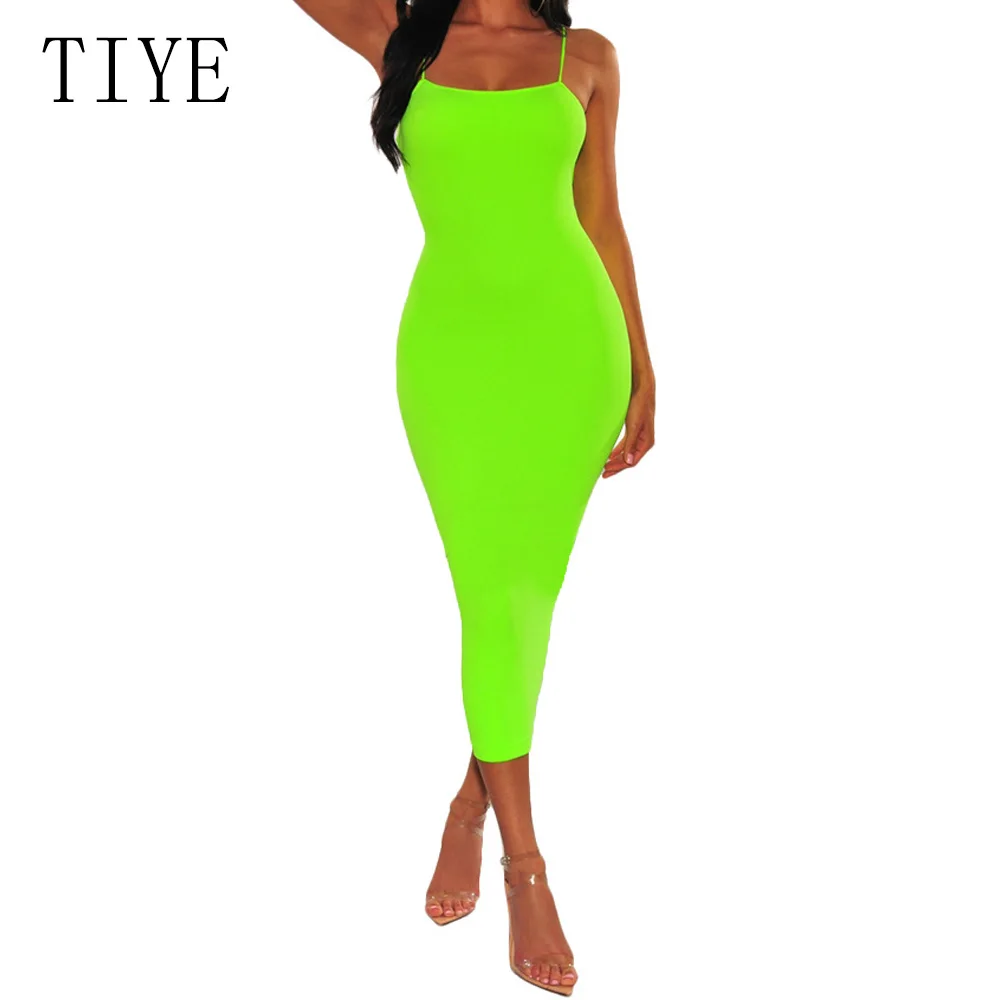 

TIYE Women Sexy Sleeveless Slim Spaghetti Strap Dresses Summer Fashion Elegant Club Party Backless Midi Bodycon Pencil Dress