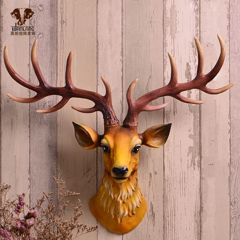 

head Arts Crafts Wanlang deer head hanging pendant European American retro wall mural creative background wall decoration room