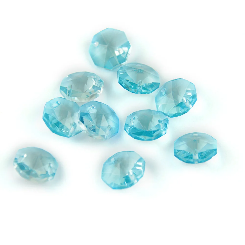 50 шт./лот 14 мм Восьмиугольные бусины Prism Lt. aquamarine в 2 отверстиях для хрустальных