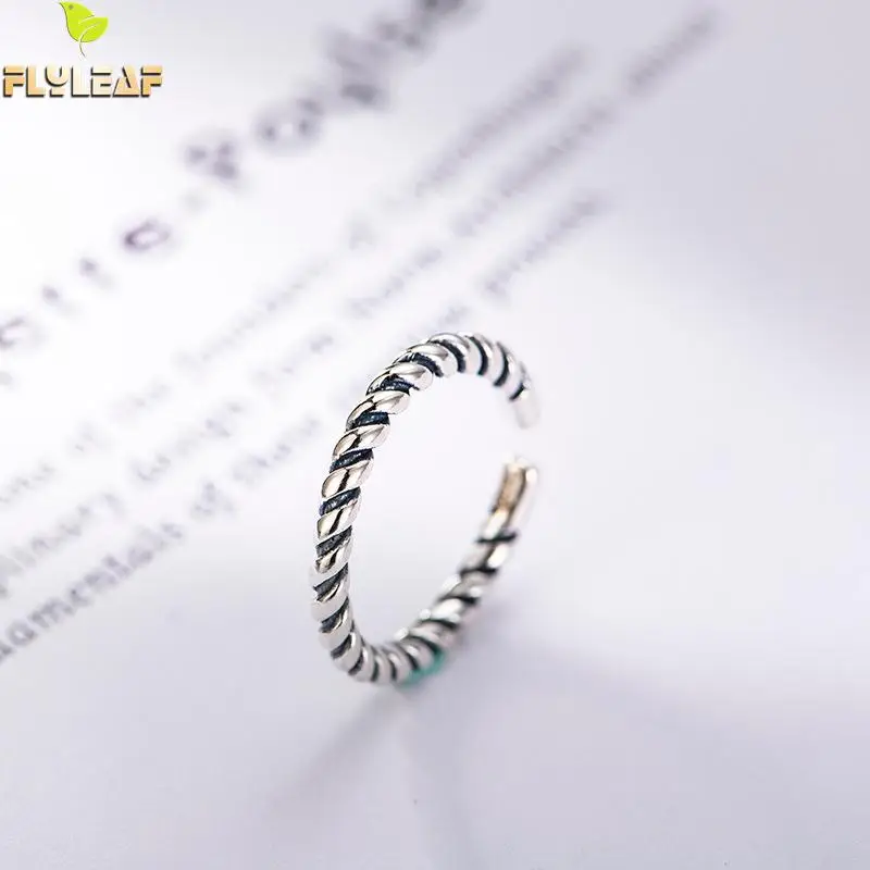 

Flyleaf 100% 925 Sterling Silver Geometric Twist Open Rings For Women Simple Fashion Party Jewelry