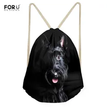 FORUDESIGNS Для женщин складной Drawstring сумки черный шотландский терьер узор сумка-шоппер для девочек-подростков Повседневное спортивный рюкзак