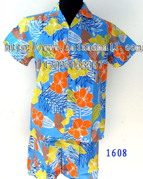 

Free shipping Hainan island service hainan shirt lovers beach set 100% cotton casual set 1608 Sky Blue hawaii shirt 2XL 3XL