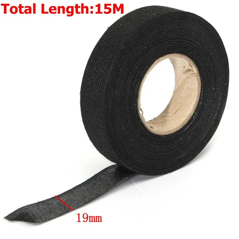 

19mmx 15M Heat-resistant Fabric Adhesive Tape Wiring Harness Tape Looms Fabric Cloth Tape Adhesive Tape For Car Auto Accessories