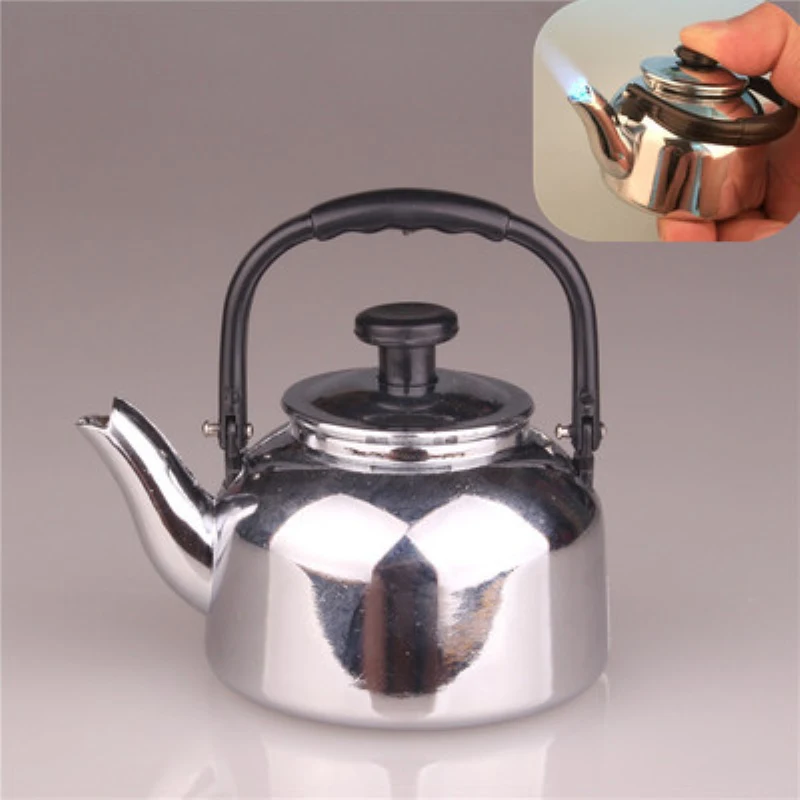

Creative Silver Kettle Model Butane Refillable Gas Cigarette Lighters Windproof Metal Torch Lighter Smoking Accessories Men Gift