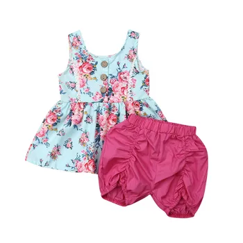 

Cute Baby Girls Clothes Set Pink Spaghetti Strap Dress Girls Floral Print Baby Tops Khaki Pink Shorts Baby Girls Set Child Suit