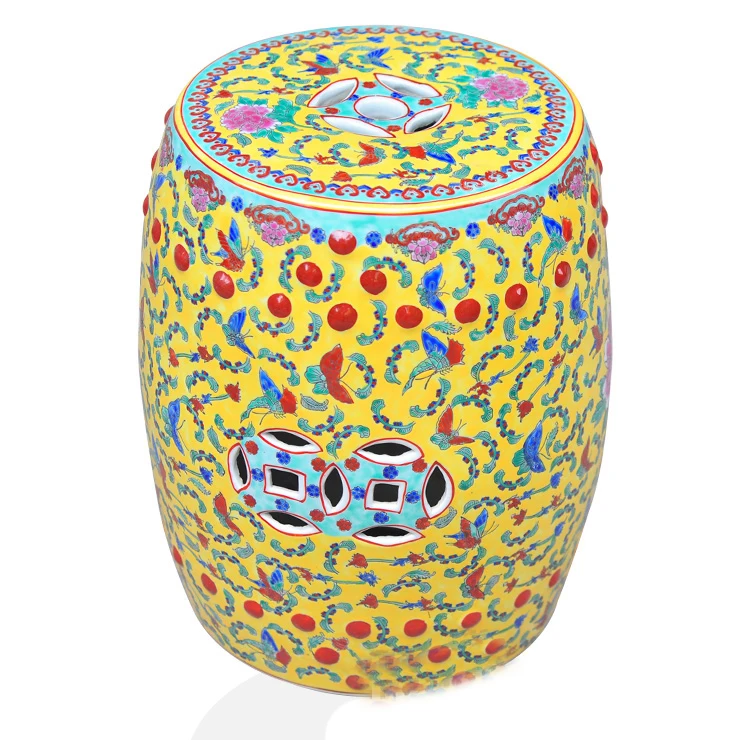 Blue Famille Rose Porcelain Ceramic Garden Stool End Table Blue Famille Rose Porcelain Ceramic Garden Stool End Table