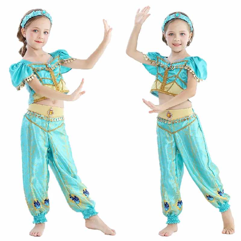 От 3 до 10 лет Filles Aladdin Lampe Jasmin Habiller костюмы Enfants на Хэллоуин Danse Du Ventre халаты Arabe Indien Princesse косплей Costu