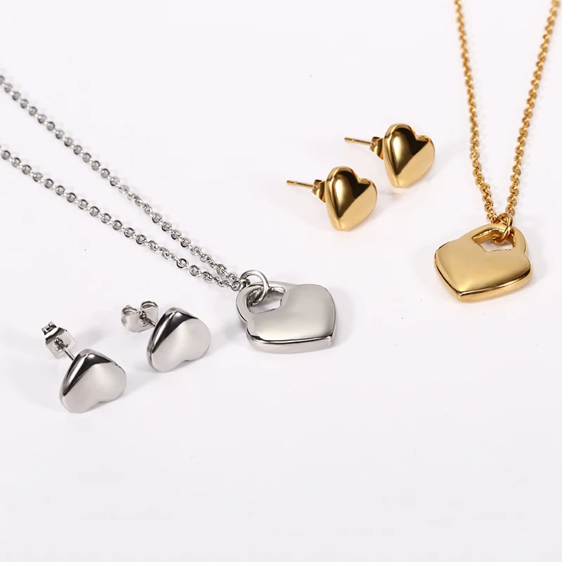 Серьги подвески женские с двойным сердцем из нержавеющей стали|necklace set|wedding necklace