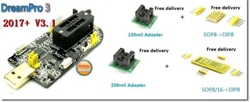 DreamPro3-DreamPro2-Offline-copy-motherboard-BIOS-SPI-FLASH-25-USB-programmer-writer-Adapter-150mil-and-209mil