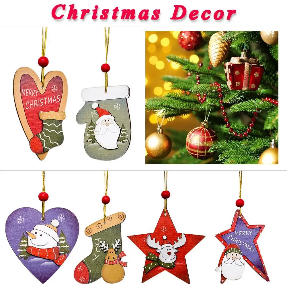 

Christmas Tree Red Beads Pendant Innovative Santa Claus Snowman Painted Ornaments Closet Door and Window Tag Home Decor