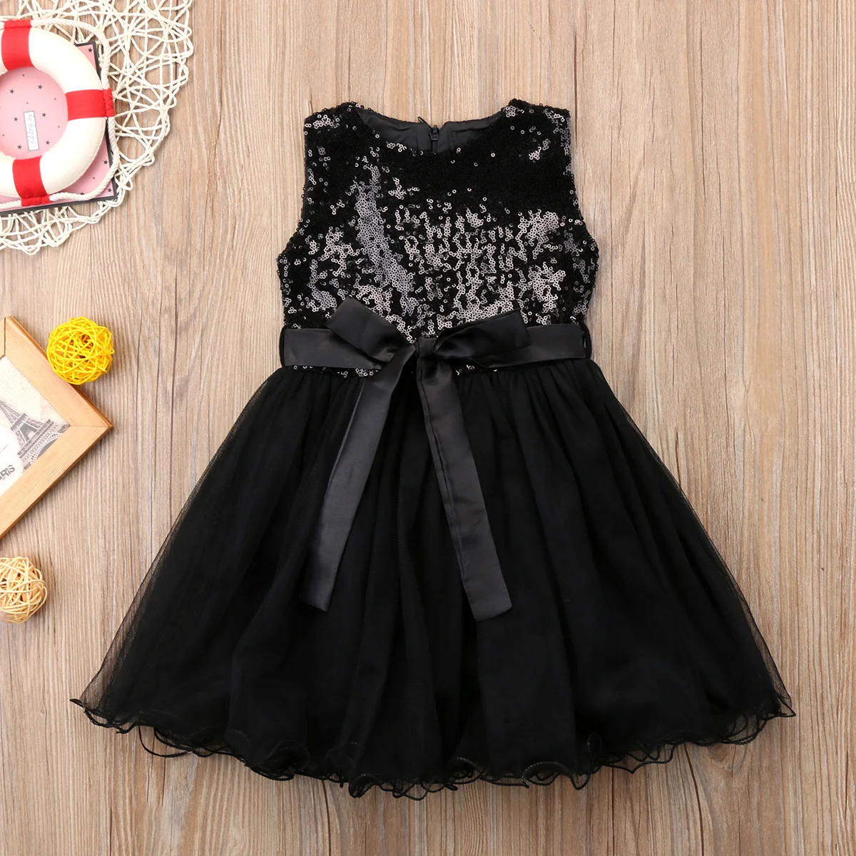 Black Sequins Princess Girls Dress Kid baby Girl Tulle Wedding Evening