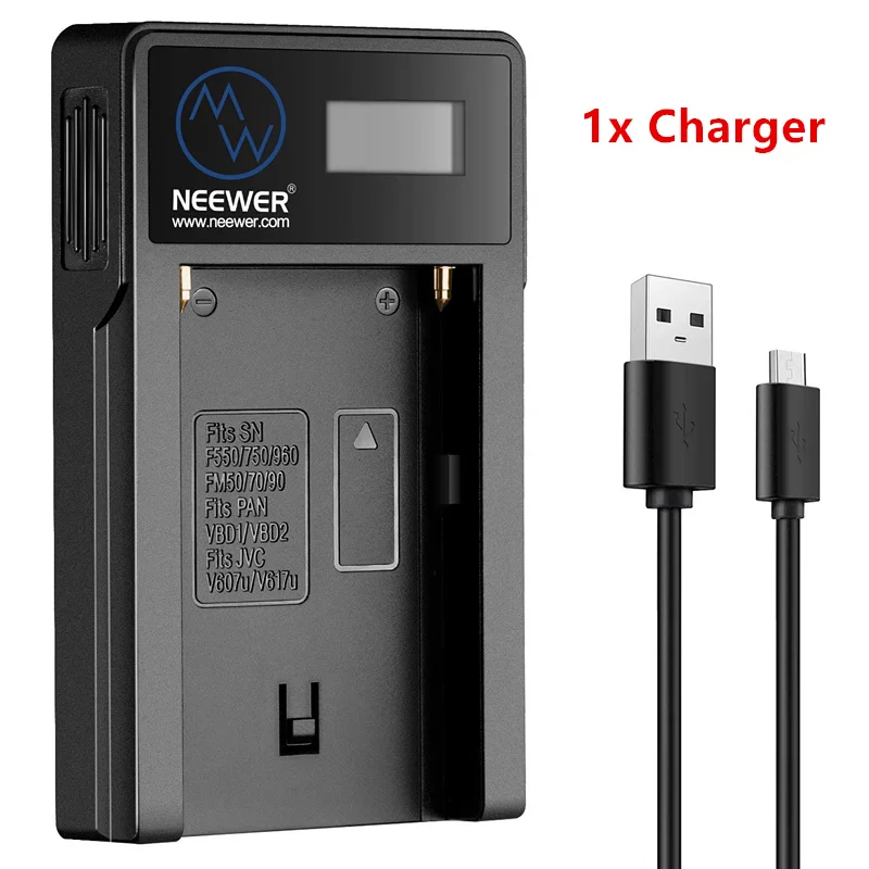 Neewer микро-usb батарея зарядное устройство+ 2 шт 2600 mAh NP-F550/570/530 запасная батарея для sony HandyCams и на камеру видео огни - Цвет: 1x Charger