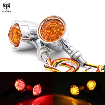 

ROAOPP One Pair Motorcycle bullet Diamond Lens LED Turn Signal Indicator light taillight Lamp For Harley Bobber chopper