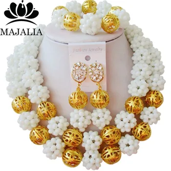 

Trendy Nigeria Wedding african beads jewelry set white Crystal necklace bracelet earrings Free shipping AHH-0058