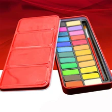 24 цвета красный железный ящик Набор для рисования порошок твердая Акварельная краска для детей и взрослых художественные принадлежности