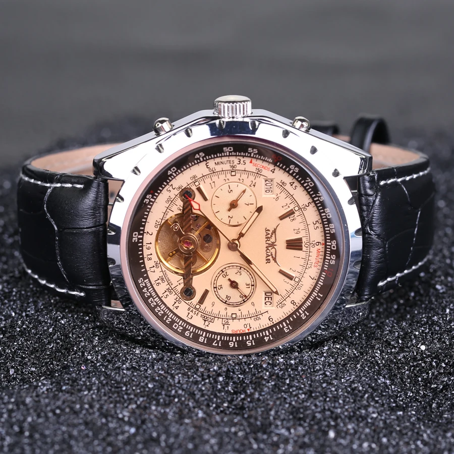 JARAGAR الرجال الميكانيكية ووتش الفاخرة التلقائي توربيون الساعات التقويم يوم الأسبوع سنة جلد Relogio Masculino 2016 JARAGAR الرجال الميكانيكية ووتش الفاخرة التلقائي توربيون الساعات التقويم يوم الأسبوع سنة جلد Relogio Masculino 2016