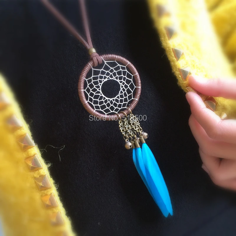 Перьевое ожерелье s 12 шт/партия смешанные цвета индийские Ловец снов из перьев ожерелье ручной работы