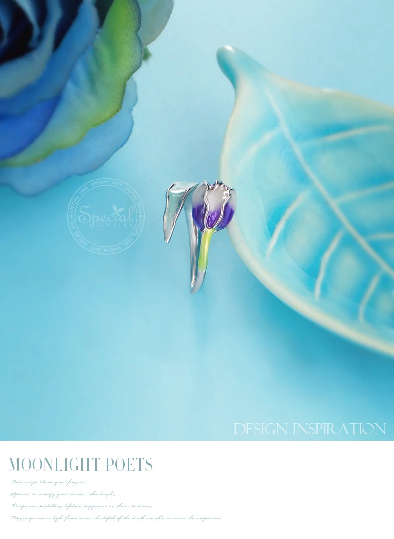 Специальный бренд модный цветок из эмали кольца фиолетовый Тюльпан конец Открытые Кольца размер регулируемые Ювелирные изделия Подарки для женщин S1720R