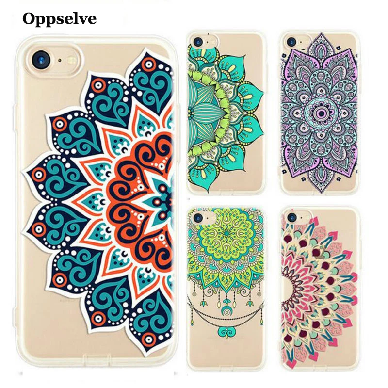 

Oppselve Soft TPU Retro Case For iPhone 6 S 6S 7 8 Plus Floral Paisley Flower Mandala Henna Clear Silicone Cover Coque Capinhas