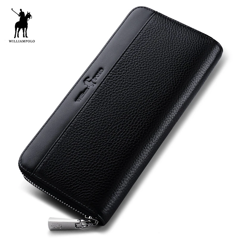 WilliamPOLO 2017 Hot Sale Branded Mens Wallet Leather Genuine Wallet Purses Wallet Long Men Mens Waterproof