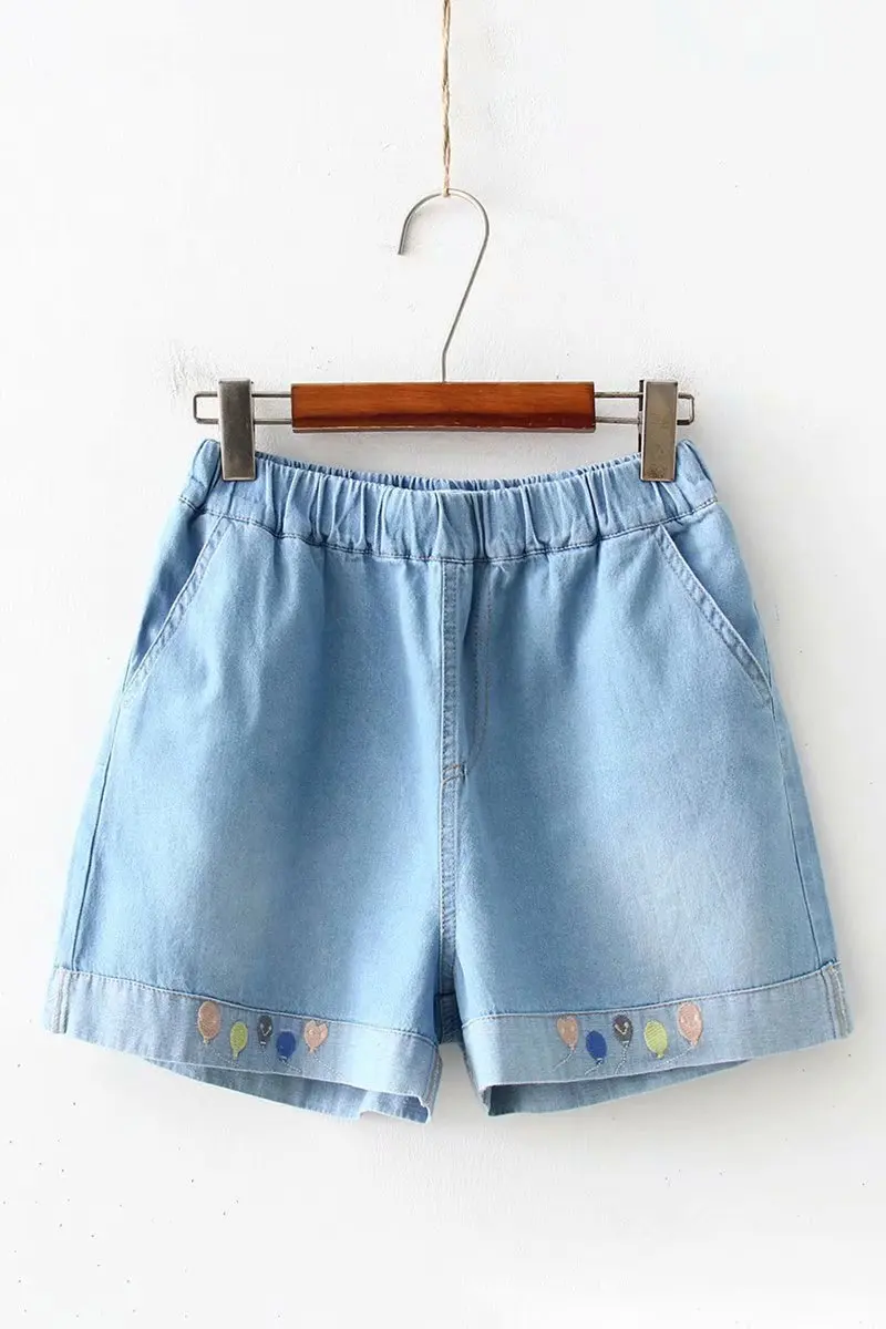 VOGUEIN новые женские летние джинсовые шорты с вышитыми карманами, короткие штаны, шорты - Цвет: Light Blue