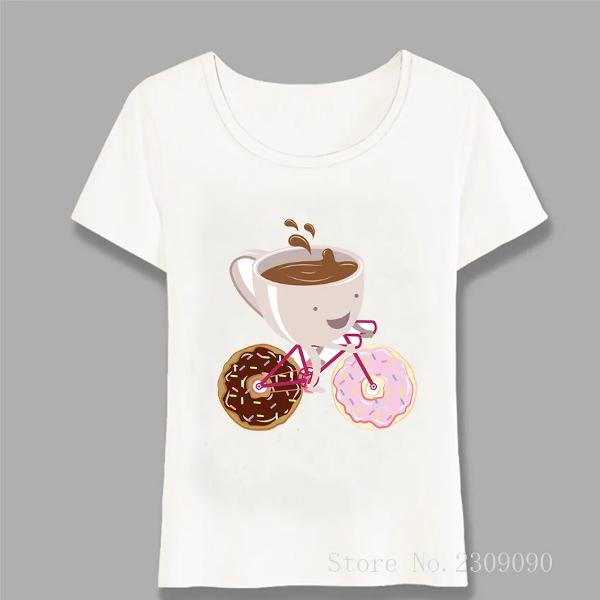 

Cute Coffee Donuts Bicycle T-Shirt Fashion Women T-shirt Casual Top Girl Cute Tees Femme T Shirt Camisetas Mujer Shirts Harajuku
