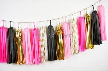

20pcs Mixed 4 Color Black ,Pink ,Blush ,FoilGold Tassel Garland, Pink Black Garland,Gold Pink Baby Shower, Pink Black Nursery