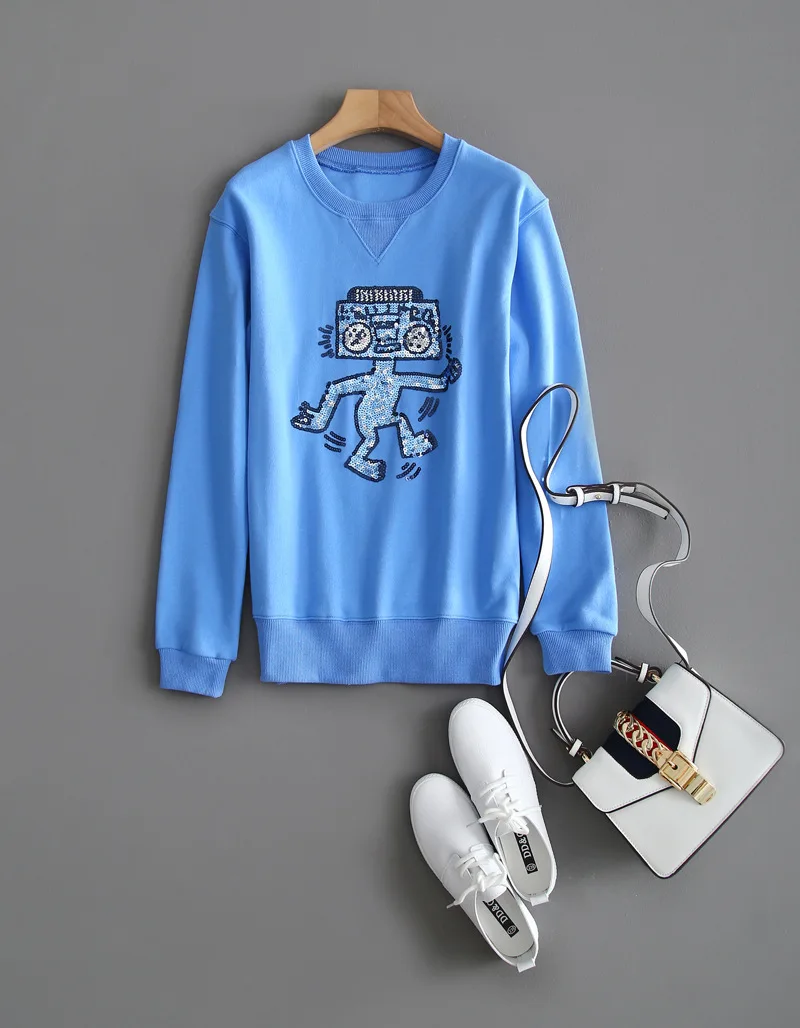 

Early Spring of 2019 The New Robot Dress for Dancing Is The Same As The Round Collar Long-sleeved Loose Coat Sweatshirt Women