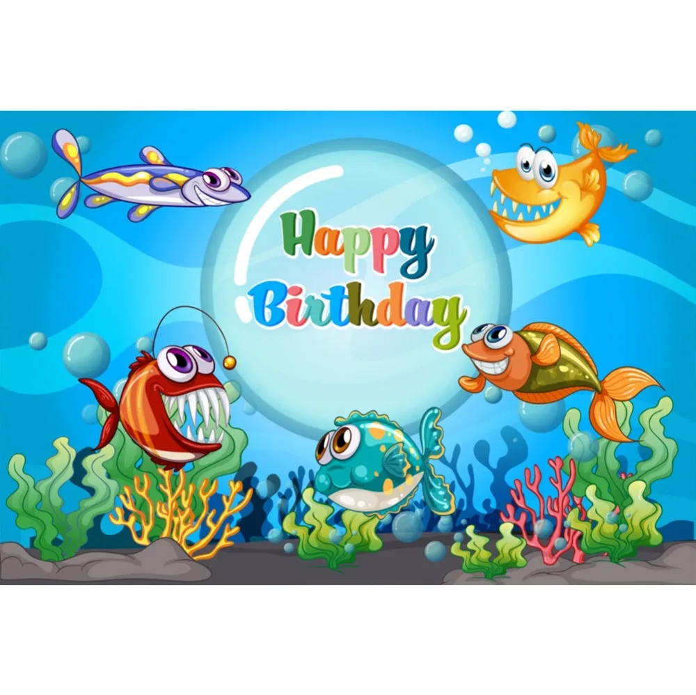 

Laeacco Fish Baby Birthday Party Cartoon Sea World Coral Party Poster Photographic Background Photography Backdrops Photo Studio