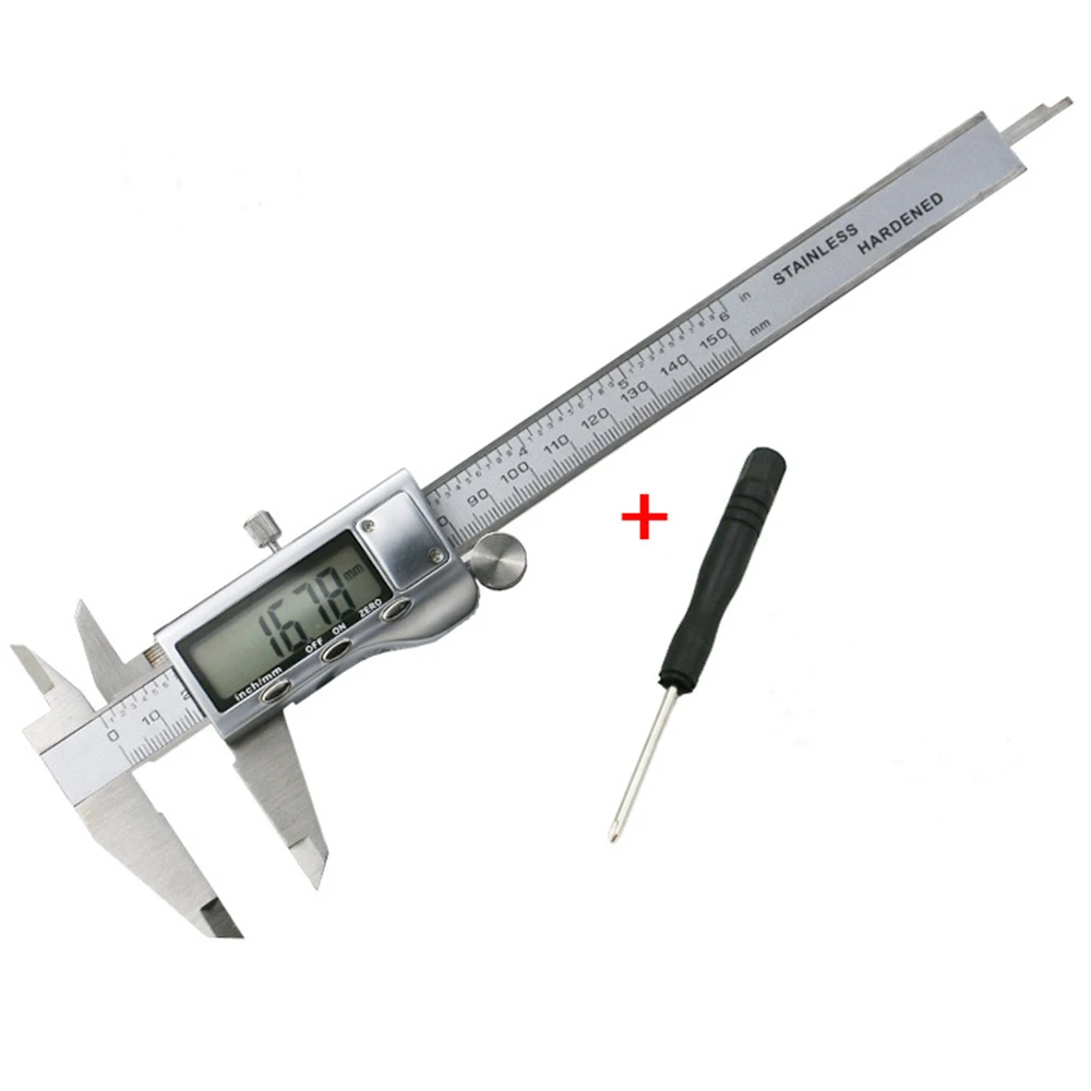 

150mm Stainless Steel LCD Digital Electronic Vernier Caliper Gauge Micrometer Ruler Depth Measuring Tools + 1Pc Screwdriver